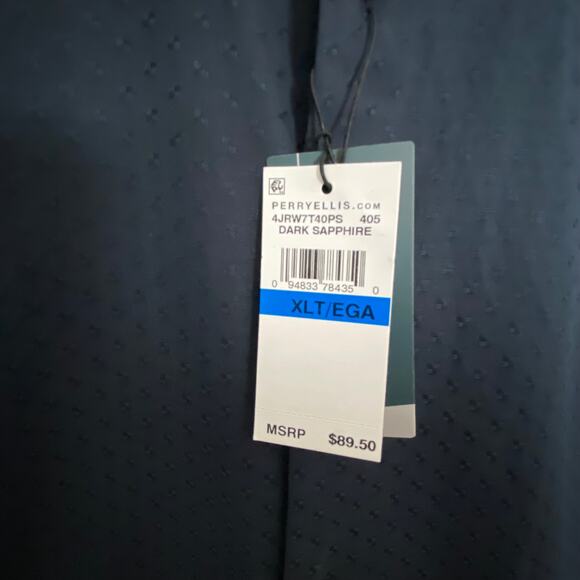 Perry Ellis Dress Shirt Men's XLT Big & Tall Cotton Long Sleeve Dk Sapphire NEW - Picture 11 of 13